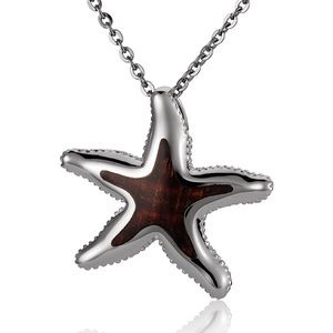 Alamea Sterling Silver Starfish Koa Wood Pendant